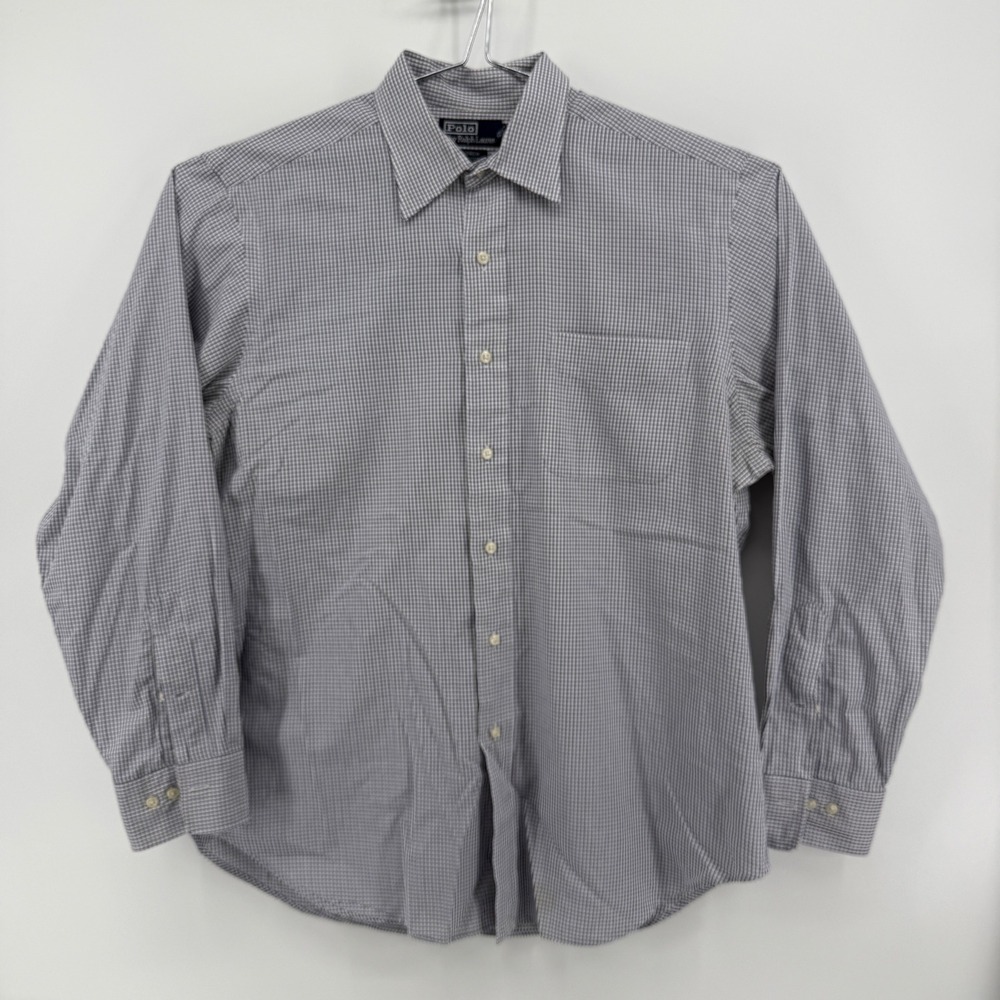 Polo Ralph Lauren Button Down Mens 16.5 Blue Check Cotton Andrew Shirt